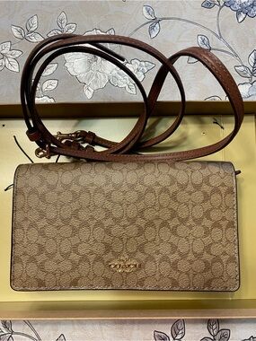 Coach Brown Signature Crossbody Wallet